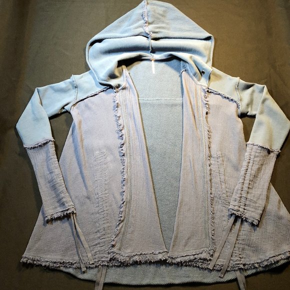 Free People Get Yer Gauze Drawstring Hooded Cardi Sz XS - Picture 5 of 9
